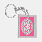 Mandala patroon in fuchsia roze, wit en grijs sleutelhanger (Voorkant Links)