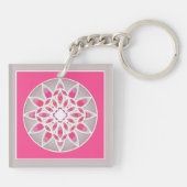Mandala patroon in fuchsia roze, wit en grijs sleutelhanger (Achterkant)