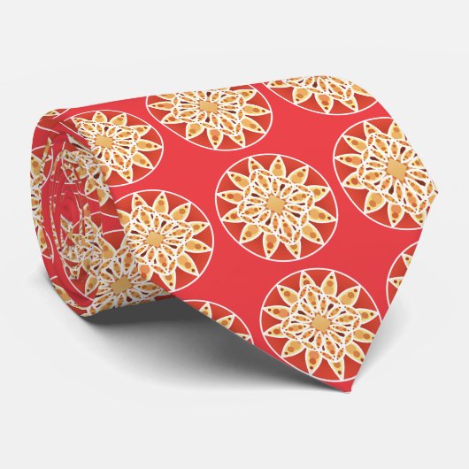 Mandala patroon in kameel, donkerrood en wit stropdas (Opgerold)