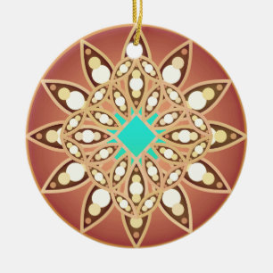 Mandala patroon in karamel en chocolade keramisch ornament