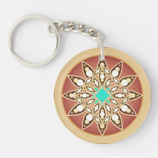 Mandala patroon in karamel en chocolade sleutelhanger (Voorkant)