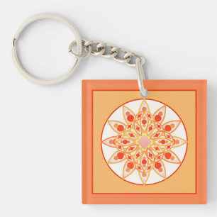 Mandala patroon in koraal, oranje en goud sleutelhanger