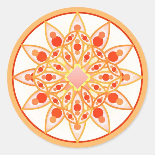 Mandala patroon in koraal, sinaasappel en goud ronde sticker (Voorkant)