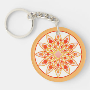 Mandala patroon in koraal, sinaasappel en goud sleutelhanger