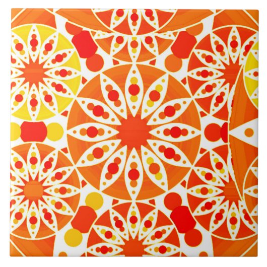 Mandala Patroon in Koraal Sinaasappel en Goud Tegeltje (Voorkant)