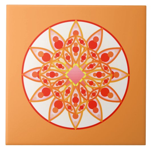 Mandala patroon in koraal, sinaasappel en goud tegeltje (Voorkant)