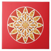 Mandala patroon in koraalrood, bruin en wit tegeltje (Voorkant)