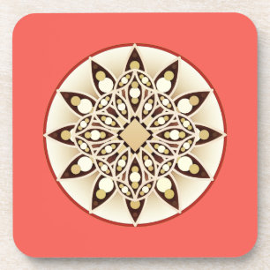 Mandala patroon in koraalroze, chocolade en tan bier onderzetter