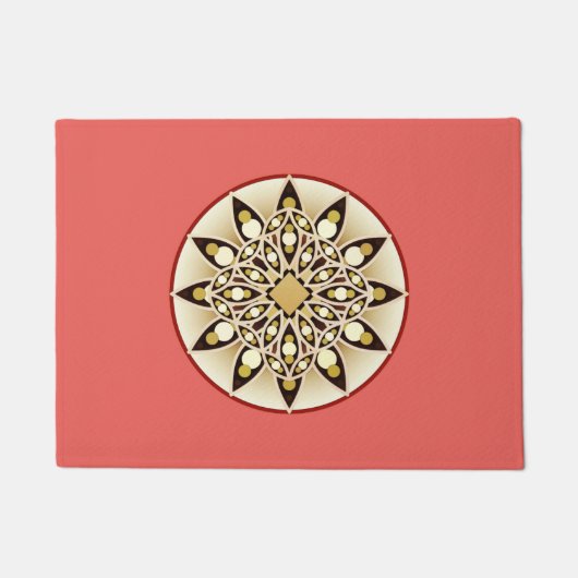 Mandala patroon in koraalroze, chocolade en tan deurmat (Voorkant)