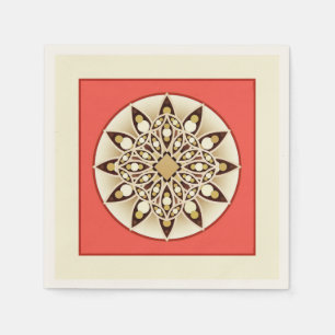 Mandala patroon in koraalroze, chocolade en tan servetten