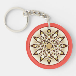 Mandala patroon in koraalroze, chocolade en tan sleutelhanger