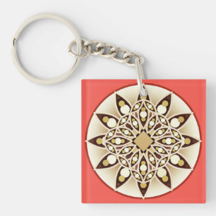 Mandala-patroon in koraalroze, chocolade en taupe sleutelhanger