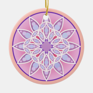 Mandala patroon in lavendel, orchidee en koraal keramisch ornament