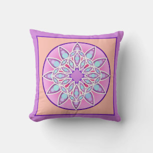 Mandala patroon in lavendel, orchidee en koraal kussen
