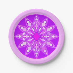 Mandala patroon in paars, orchidee en roze papieren bordje