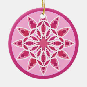 Mandala patroon in roze, fuchsie en wit keramisch ornament