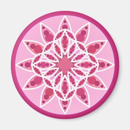 Mandala patroon in roze, fuchsie en wit magneet (Voorkant)