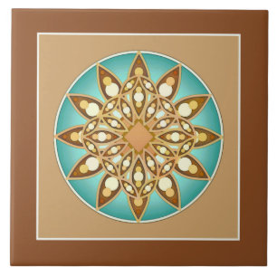 Mandala patroon in tan, crème en turquoise tegeltje