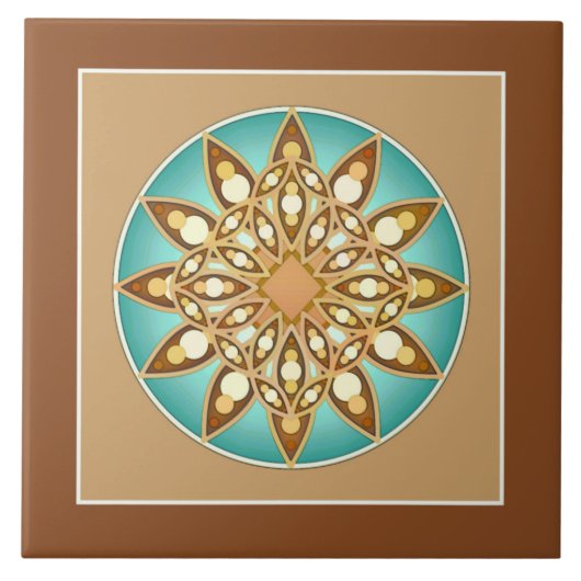 Mandala patroon in tan, crème en turquoise tegeltje (Voorkant)