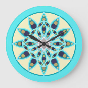 Mandala patroon in turquoise, crème en marine grote klok