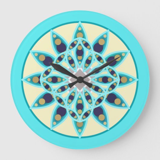 Mandala patroon in turquoise, crème en marine grote klok (Voorkant)