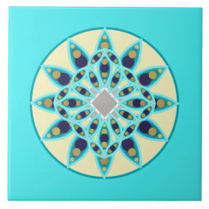 Mandala patroon in turquoise, crème en marine tegeltje