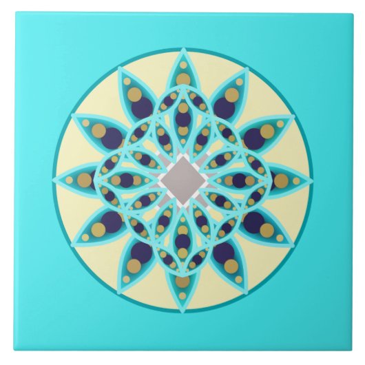 Mandala patroon in turquoise, crème en marine tegeltje (Voorkant)