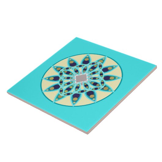Mandala patroon in turquoise, crème en marine tegeltje (Zijkant)
