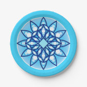 Mandala patroon in turquoise, kobalt en wit papieren bordje (Voorkant)