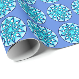 Mandala patroon in turquoise, kobalt & white cadeaupapier