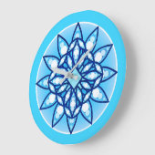 Mandala patroon in turquoise, kobalt & white grote klok (Hoek)