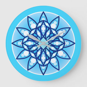 Mandala patroon in turquoise, kobalt & white grote klok