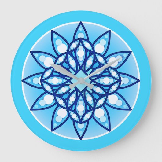 Mandala patroon in turquoise, kobalt & white grote klok (Voorkant)