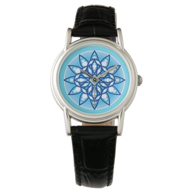 Mandala patroon in turquoise, kobalt & white horloge (Voorkant)