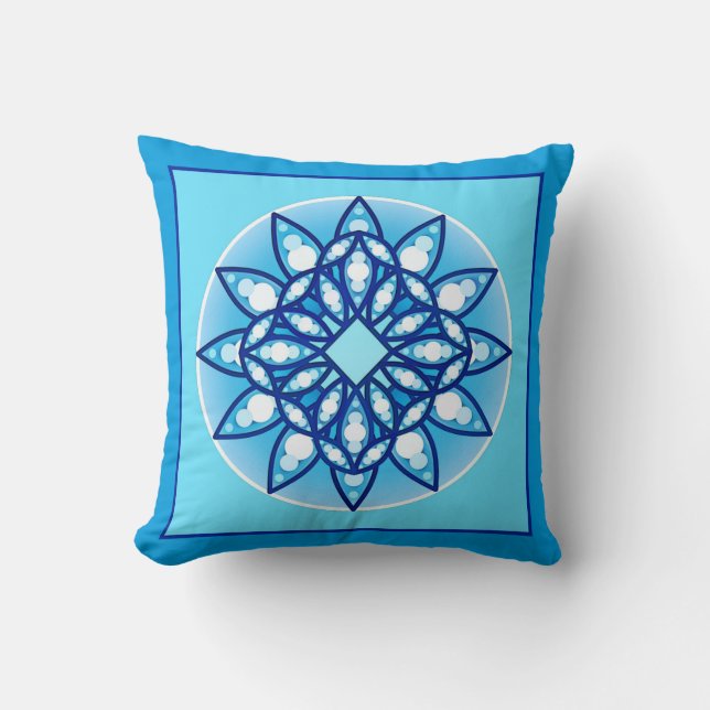 Mandala patroon in turquoise, kobalt & white kussen (Voorkant)