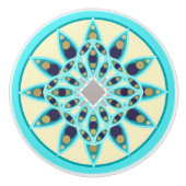 Mandala patroon in turquoise, tan en marine keramische knop (Voorkant)