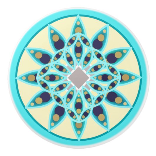 Mandala patroon in turquoise, tan en marine keramische knop (Voorkant)