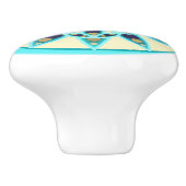 Mandala patroon in turquoise, tan en marine keramische knop (Zijkant)