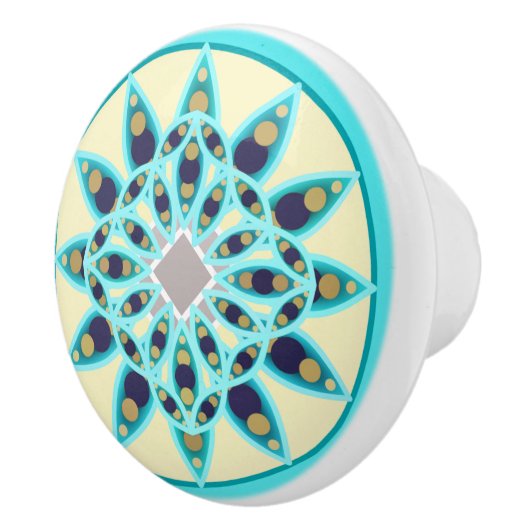 Mandala patroon in turquoise, tan en marine keramische knop (Rechts)
