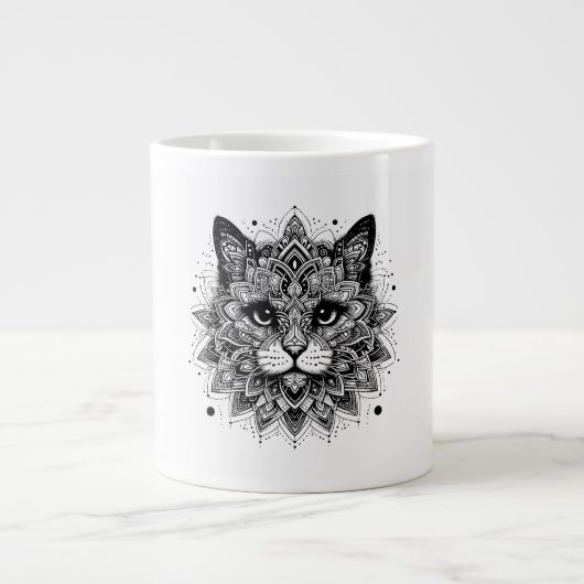 Mandala Patroon Kat Ontwerp Grote Koffiekop (Voorkant)