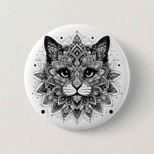 Mandala Patroon Kat Ontwerp Ronde Button 5,7 Cm (Voorkant)