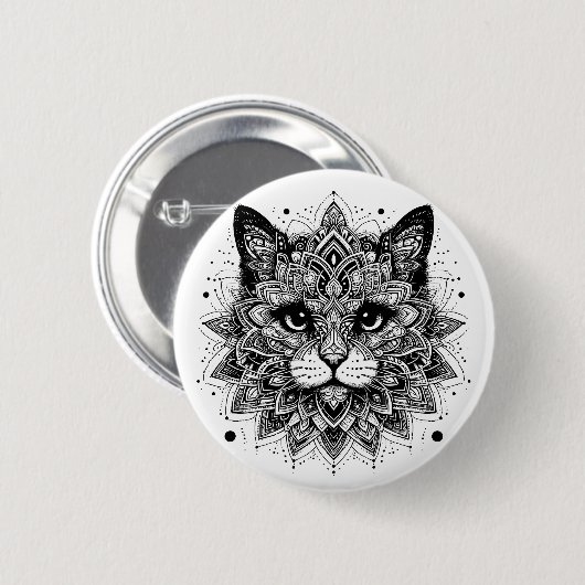 Mandala Patroon Kat Ontwerp Ronde Button 5,7 Cm (Voorkant /achterkant)