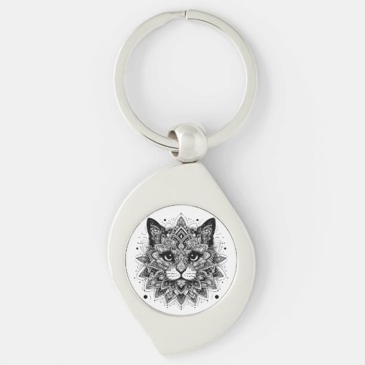 Mandala Patroon Kat Ontwerp Sleutelhanger (Voorkant)