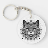 Mandala Patroon Kat Ontwerp Sleutelhanger (Voorkant)