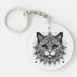 Mandala Patroon Kat Ontwerp Sleutelhanger