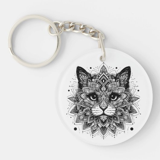 Mandala Patroon Kat Ontwerp Sleutelhanger (Voorkant)