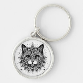 Mandala Patroon Kat Ontwerp Sleutelhanger