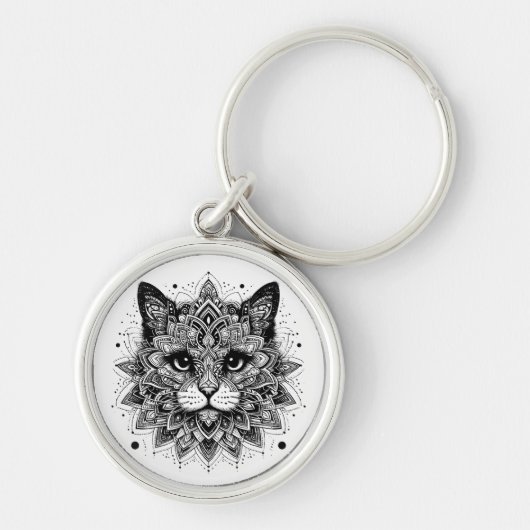 Mandala Patroon Kat Ontwerp Sleutelhanger (Voorkant)