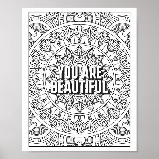 Mandala Patroon kleurplaat mindfulness quote Poster (Voorkant)