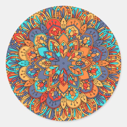 Mandala patroon kleurrijk Marokkaans Ronde Sticker (Voorkant)